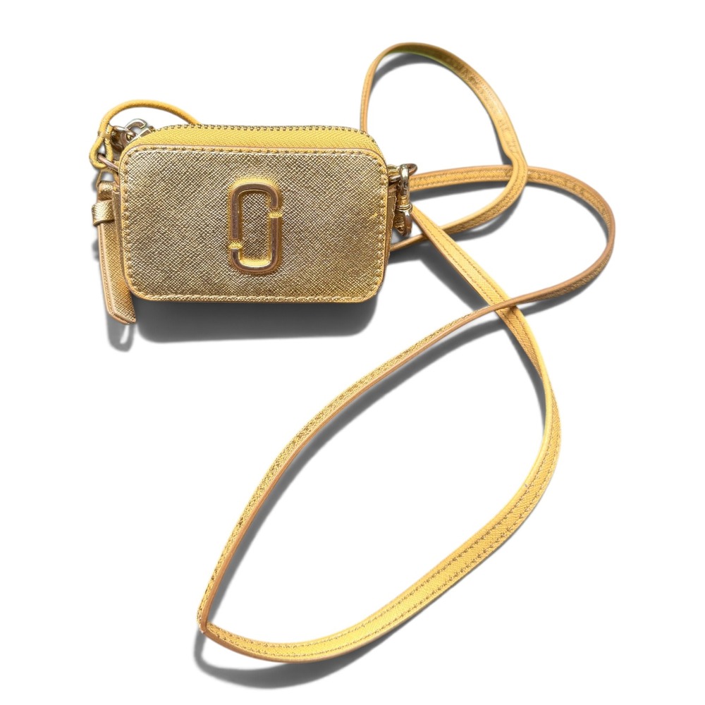 Marc Jacobs Metallic Gold Saffiano Leather Snapshot Nano Crossbody Bag